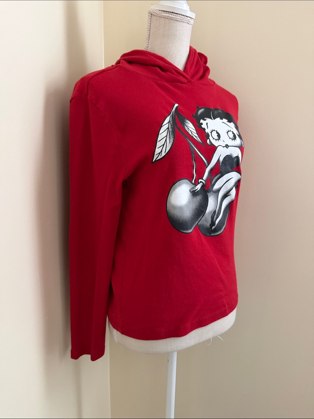 Betty Boop Red Long Sleeve Hoodie with Cherry Graphic - Picture 5 of 12